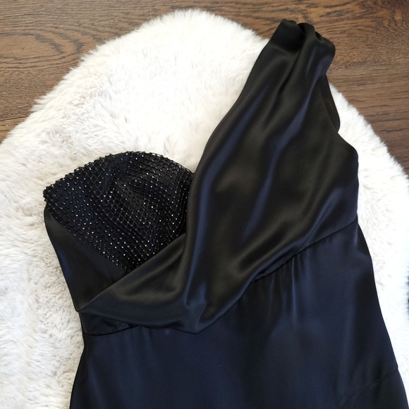 Nana Jacqueline x Revolve Satin Pearl Crystal Satin Asymmetrical Midi Dr… - Picture 3 of 12